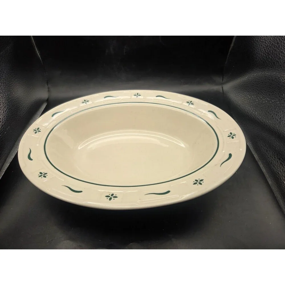 Longaberger Pottery Woven Traditions Green Oval Vegetable Serving Dish USA 12 In